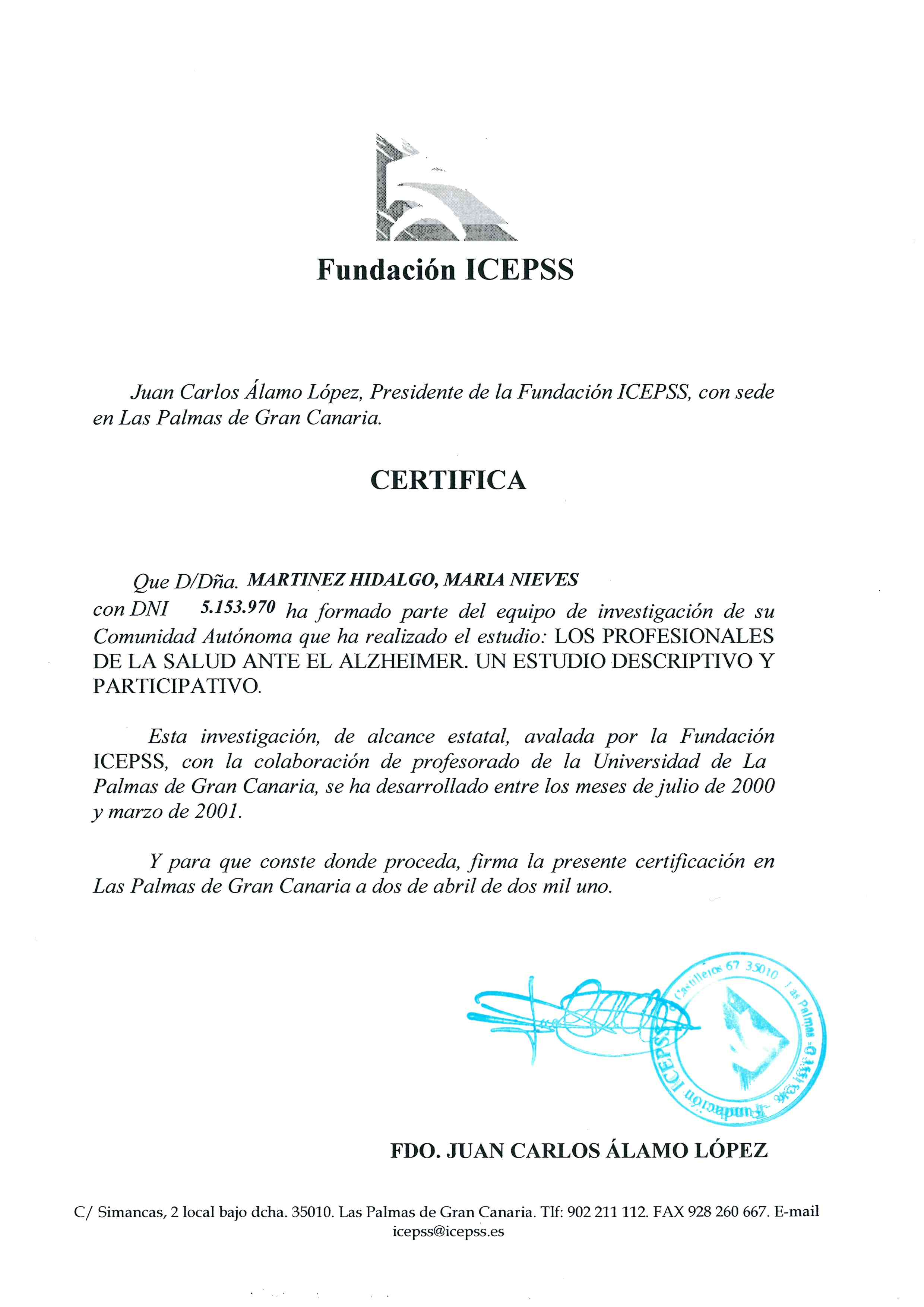NIEVES CERTIFICADO PROFESIONALES ALZHEIMER